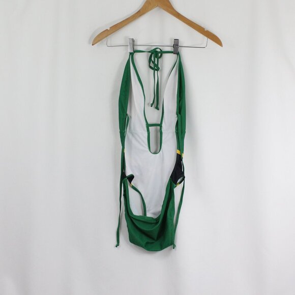 Jamaica Flag Themed Strappy Women's Cutout Backless Swimsuit One Piece Medium - Picture 6 of 9